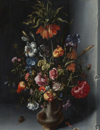 Martwa natura z kwiatami z cesarską koroną w kamiennej niszy autorstwa Jacob Vosmaer (signed by artist)