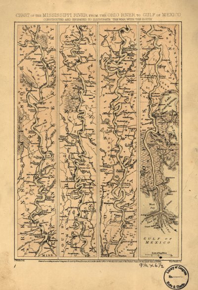 Mapa rzeki Missisipi od rzeki Ohio do Zatoki Meksykańskiej LOC 99447139 autorstwa Jacob Wells