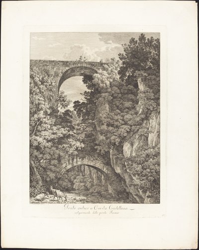 Starożytny most w Cività Castellana, powszechnie znany jako most Teramo autorstwa Jacob Wilhelm Mechau