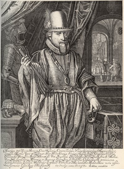 Portret Maurycego de Nassau (1567-1625), księcia Orange, hrabiego Nassau. Rycina Willema Jacobsza Delffa (1580-1638) XVII wiek autorstwa Jacob Willemsz Delff
