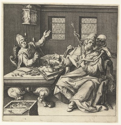 Waga pieniędzy i śmierć autorstwa Jacob de Gheyn (II) (workshop of)