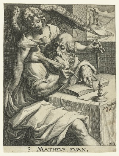 Ewangelista Mateusz Czterej ewangeliści (tytuł serii) autorstwa Jacob de Gheyn (II) (workshop of)