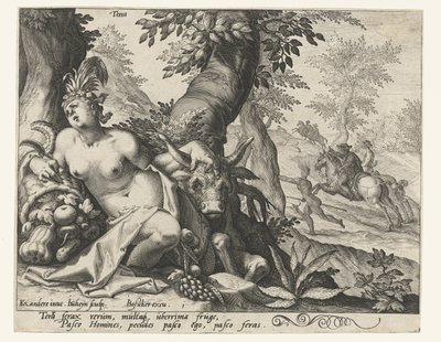 Żywioł ziemi Terra (tytuł na obiekcie) Cztery żywioły (tytuł serii) autorstwa Jacob de Gheyn (II)