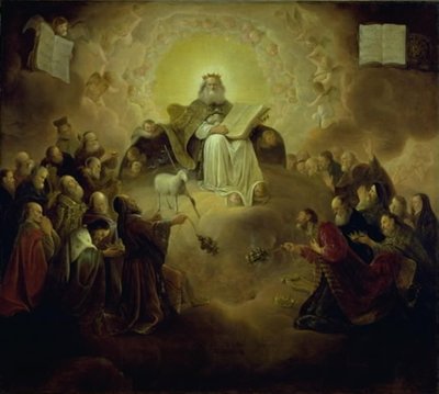 Dwudziestu czterech starszych klęczy przed Barankiem autorstwa Jacob de Wet d.Æ.