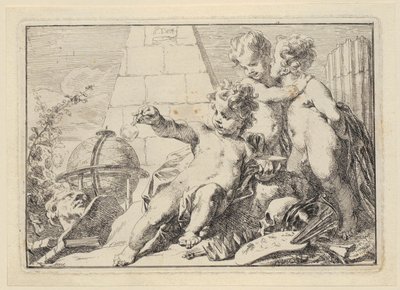Trzy geniusze przy piramidzie autorstwa Jacob de Wit