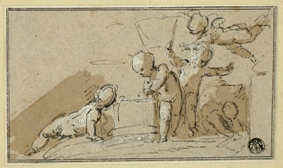 Pięć Putti w Play autorstwa Jacob de Wit