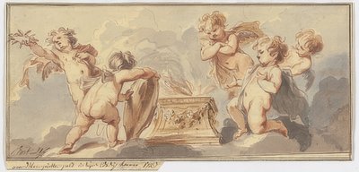 Pięć amuletów składających ofiary na ołtarzu. 1723 autorstwa Jacob de Wit