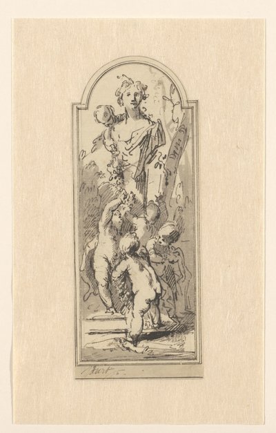 Putti z popiersiem kobiety między drzewami autorstwa Jacob de Wit