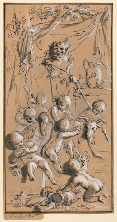 Putti bawiące się przed hermą autorstwa Jacob de Wit