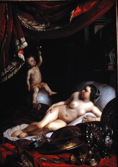 Alegoryczne Vanitas z Homo Bulla (Człowiek jest jak bańka) i Świat kobiety (Lady World) 1654 (olej na płótnie) autorstwa Jacob or Jacques van Loo