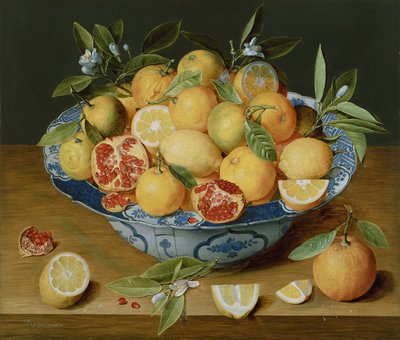 Martwa natura z cytrynami, pomarańczami i granatem 1620-1630 autorstwa Jacob van Hulsdonck