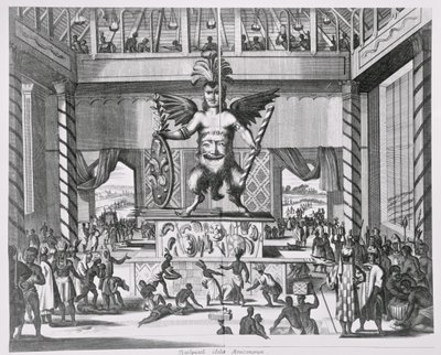 Meksykański bóg Huitzilopochtli, z „Montanus nowy i nieznany świat”, 1671 autorstwa Jacob van Meurs