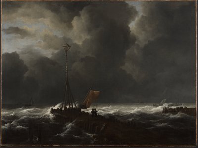 Wzburzone morze przy molo autorstwa Jacob van Ruisdael