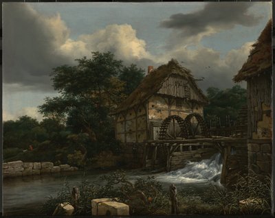 Dwa młyny wodne i otwarta śluza autorstwa Jacob van Ruisdael
