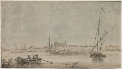 Widok na Dordrecht z rzeki autorstwa Jacob van Strij