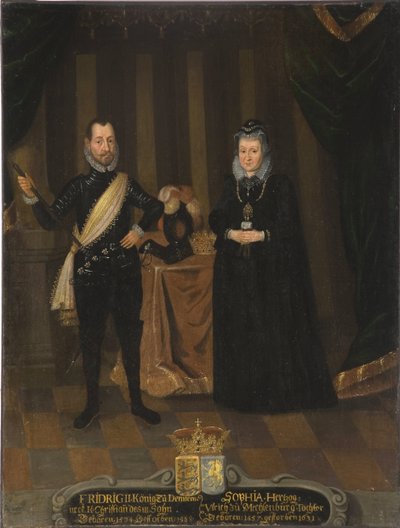 Le roi Frederic II de Danemark et Norvege et Sophie de Mecklembourg Güstrow - Król Danii Fryderyk II (1534-1588) i królowa Danii Zofia (1557-1631), autorstwa Van Doordta, Jacoba, po (? -1629). Olej na płótnie. Wymiar: 101x79 cm. Akcje Muzeum Narodowego autorstwa Jacob van der (fl.1610 29) Doordt