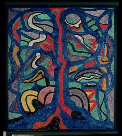 Drzewo, kompozycja w kolorze czerwonym, czarnym, niebieskim i żółtym (mozaika) autorstwa Jacoba Berendina van Heemskerck van Beest