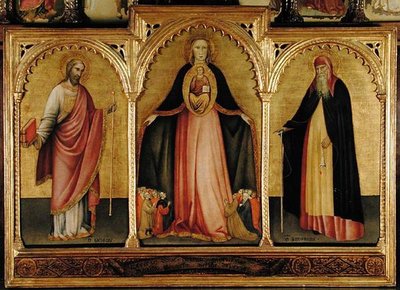 Dziewica z Dzieciątkiem ze św. Jakubem Większym i św. Antonim (tempera na panelu) autorstwa Jacobello del Fiore
