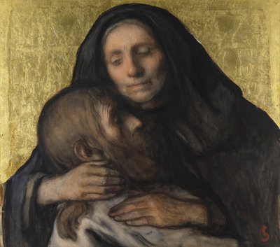 Pieta (gwasz na papierze ze złotem) autorstwa Jacobs Smits