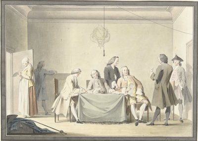 Spotkanie Komisarzy w celu odebrania Liberale Gifte, czyli 50. Medalu, 12 września 1747 r. autorstwa Jacobus Buys (signed by artist)