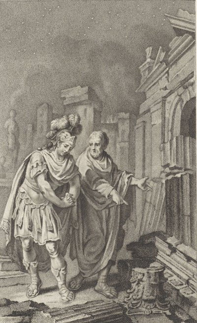 Scypion Emilianus przed ruinami Kartaginy w towarzystwie Polibiusza, 1797 r. autorstwa Jacobus Buys