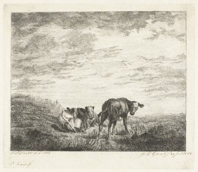 Trzy cielęta autorstwa Jacobus Cornelis Gaal (signed by artist)