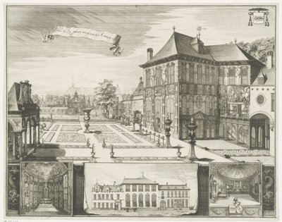 Widok na dom Rubensa w Antwerpii Widok na dom Hilwerue w Antwerpii Party de la maison Hilwerue Aanvers 1692 (tytuł na obiekcie) autorstwa Jacobus Harrewijn