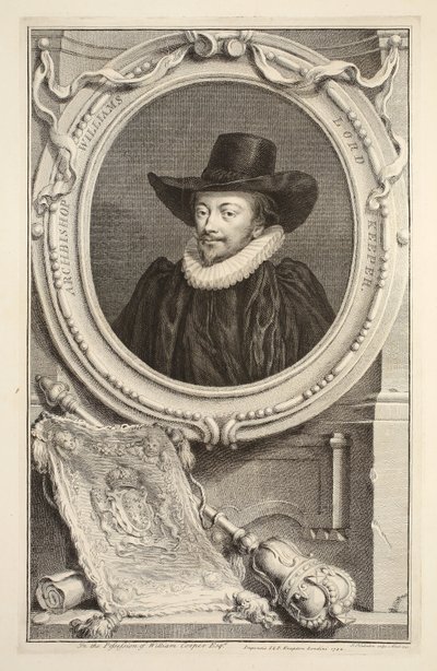 Portret arcybiskupa Williamsa, Lorda Strażnika Pieczęci, ilustracja z „Heads of Illustrious Persons of Great Britain”, wyd. autor: Knapton, Londyn 1742 autorstwa Jacobus Houbraken
