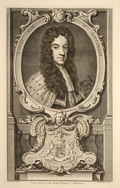 Portret Daniela, hrabiego Nottingham, ilustracja z „Heads of Illustrious Persons of Great Britain”, wyd. Knapton, Londyn 1742 (grafika) autorstwa Jacobus Houbraken