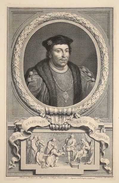 Portret Henryka Stafforda, księcia Buckingham, ilustracja z „Głów wybitnych osobistości Wielkiej Brytanii”, wyd. autorstwa Knaptona, Londyn 1742 autorstwa Jacobus Houbraken