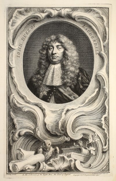 Portret Jana, księcia Lauderdale, ilustracja z „Heads of Illustrious Persons of Great Britain”, wyd. autor: Knapton, Londyn 1742 autorstwa Jacobus Houbraken