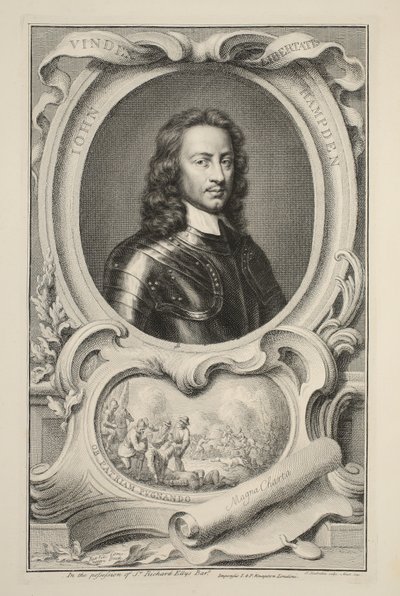Portret Johna Hampdena, ilustracja z „Heads of Illustrious Persons of Great Britain”, wyd. autor: Knapton, Londyn 1742 autorstwa Jacobus Houbraken