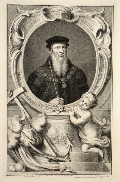 Portret Johna Russella, ilustracja z "Heads of Illustrious Persons of Great Britain", wyd. Knapton, Londyn 1742 autorstwa Jacobus Houbraken