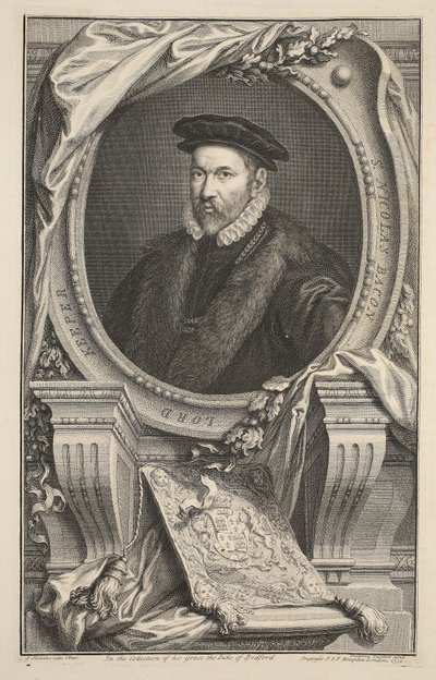 Portret Nicholasa Bacona, ilustracja z „Heads of Illustrious Persons of Great Britain”, wyd. autor: Knapton, Londyn 1742 autorstwa Jacobus Houbraken