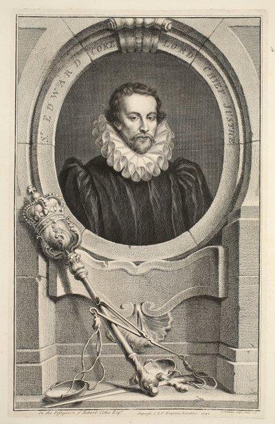 Portret Sir Edwarda Coke, Lorda Naczelnego Sędziego, ilustracja z „Heads of Illustrious Persons of Great Britain”, wyd. autor: Knapton, Londyn 1742 autorstwa Jacobus Houbraken