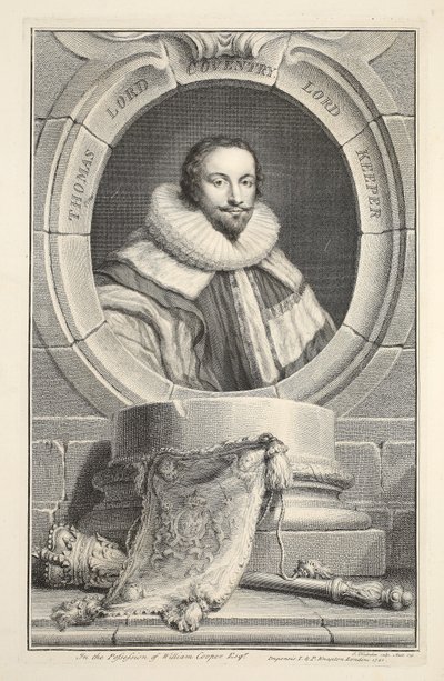 Portret Thomasa, lorda Coventry, ilustracja z „Heads of Illustrious Persons of Great Britain”, wyd. autor: Knapton, Londyn 1742 autorstwa Jacobus Houbraken