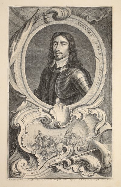 Portret Thomasa, Lorda Fairfaxa, ilustracja z „Heads of Illustrious Persons of Great Britain”, wyd. autor: Knapton, Londyn 1742 autorstwa Jacobus Houbraken