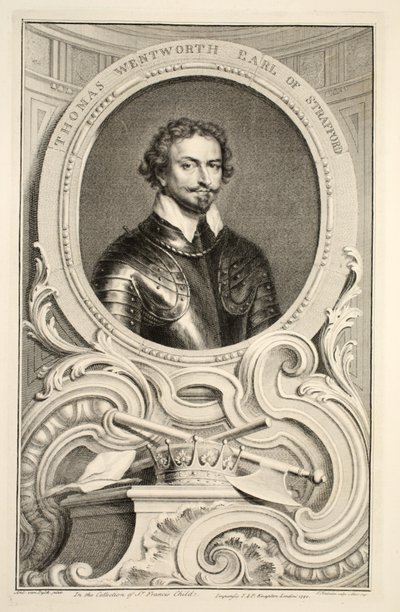 Portret Thomasa Wentwortha, hrabiego Stratford, ilustracja z „Heads of Illustrious Persons of Great Britain”, wyd. autor: Knapton, Londyn 1742 autorstwa Jacobus Houbraken