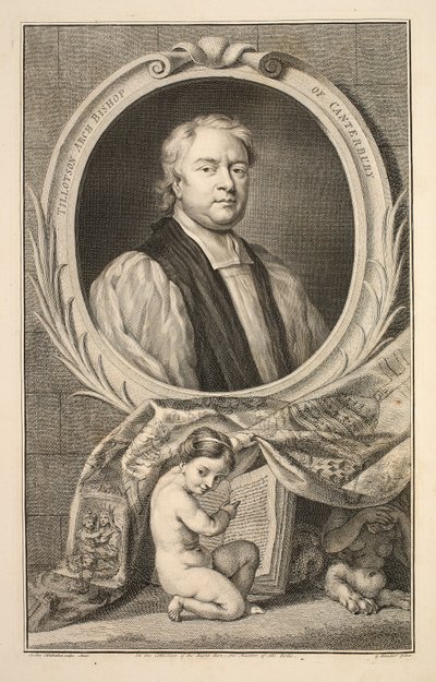 Portret Tillotsona, arcybiskupa Canterbury, ilustracja z „Heads of Illustrious Persons of Great Britain”, wyd. autor: Knapton, Londyn 1742 autorstwa Jacobus Houbraken