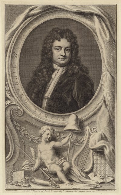 Sir Richard Steele, irlandzki pisarz, dramaturg i polityk oraz współzałożyciel magazynu The Tatler (grafika) autorstwa Jacobus Houbraken