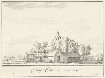 Dom Eem Dom Eem od frontu. 1649 (tytuł na obiekcie) autorstwa Jacobus Stellingwerff