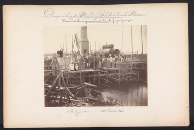 Pompownia parowa z pompami odśrodkowymi / Kralingen den 26 października 1868 (tytuł na obiekcie) Odzyskiwanie jezior w Schieland na wschód od Rotterdamu (tytuł serii na obiekcie) autorstwa Jacobus van Gorkom jr.