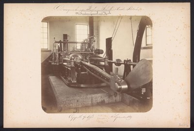 Poniżej przepompownia pary z Vijzels / Capelle aan den IJssel 4 września 1869 (tytuł na obiekcie) Odzyskiwanie jezior w Schieland na wschód od Rotterdamu (tytuł serii na obiekcie) autorstwa Jacobus van Gorkom jr.