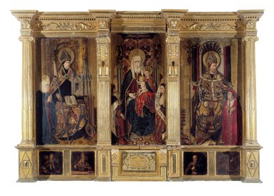 Ołtarz św. Ildefonso (zm. 667, biskup Tolede) i św. Augustyn z Hippony (ok. 354-430, berberyjski filozof i pisarz). Obraz Jaume Baco dit Jacomart (1410-1461). Olej na drewnie, ok. 1450, sztuka renesansu. Katedra Sainte Marie la Seu autorstwa Jacomart (c.1413 61) Baco