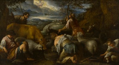 Zwiastowanie pasterzy, ok. 1530-92 (olej na płótnie) autorstwa Jacopo Bassano