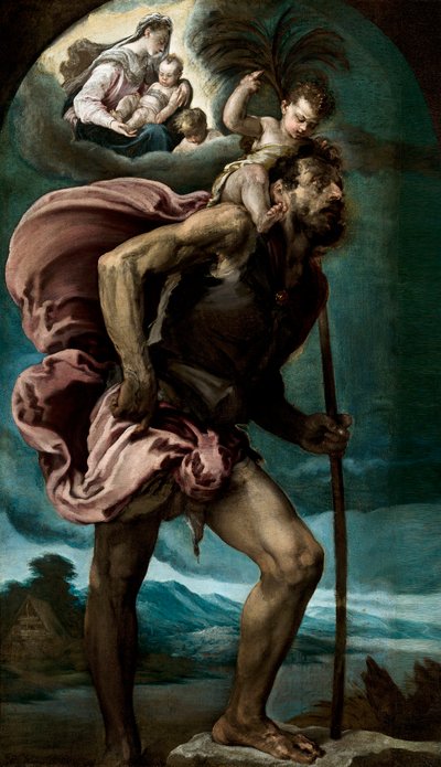 ""Święty Krzysztof"" Obraz Jacopo Bassano starszego (ok. 1510-1592) 1559 Wymiary 148x87 cm Museo Nacional de Bellas Artes, Hawana, Kuba ©DeAgostini/Leemage autorstwa Jacopo Bassano