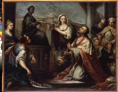„Król Salomon prowadzi w bałwochwalstwie” (Bałwochwalstwo króla Salomona) Salomon oddaje się miłości kobiet i bożków. Obraz Jacopo Amigoniego (1675-1752) około 1739 Muzeum Ermitażu w Sankt Petersburgu autorstwa Jacopo Amigoni