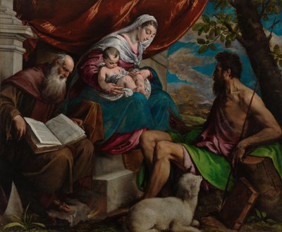 Madonna z Dzieciątkiem, świętym Janem Chrzcicielem i świętym Antonim Opatem autorstwa Jacopo Bassano