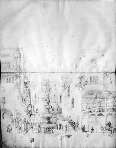 Fol.16v-17r Pałac Heroda (tusz na welinie) autorstwa Jacopo Bellini