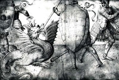 Wojownicy walczący ze smokiem, ok. 1450 (atrament na welinie) autorstwa Jacopo Bellini